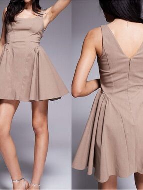 ASOS bengaline scoop neck structured floppy mini dress in mocha US 14